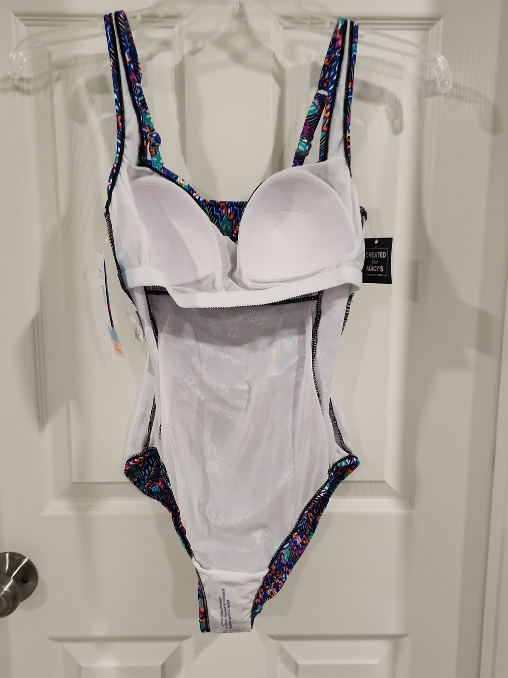 NWT Swim Solutions One Piece Swimsuit 12 Tummy Control Navy Multi Shirred $99 - Picture 6 of 8